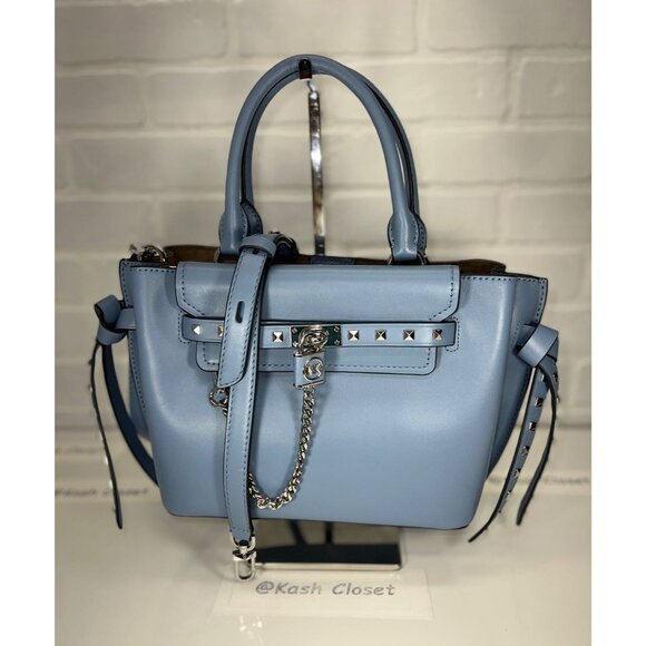 Michael Kors satchel hamilton legacy small studded leather belted purse chambray - Picture 2 of 12